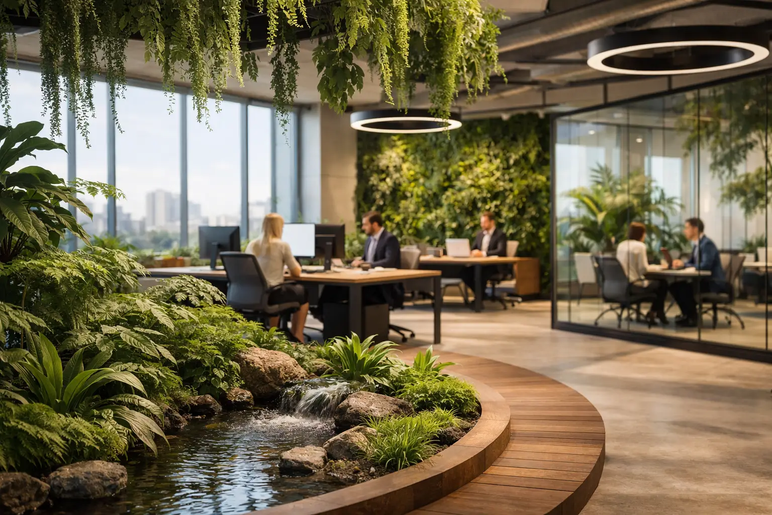 Futuro de oficinas con naturaleza integrada
