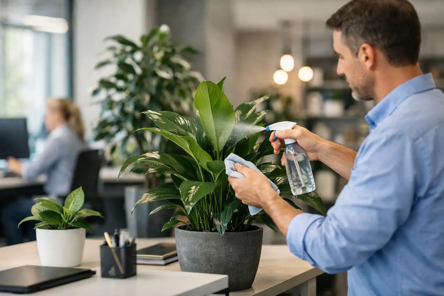 Mantenimiento de plantas en oficinas bien hecho
